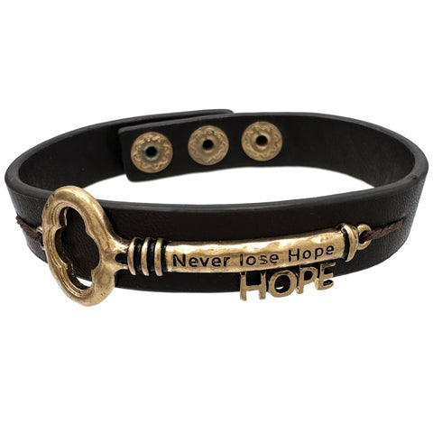 Never Lose Hope Key Leather Snap Bracelet
