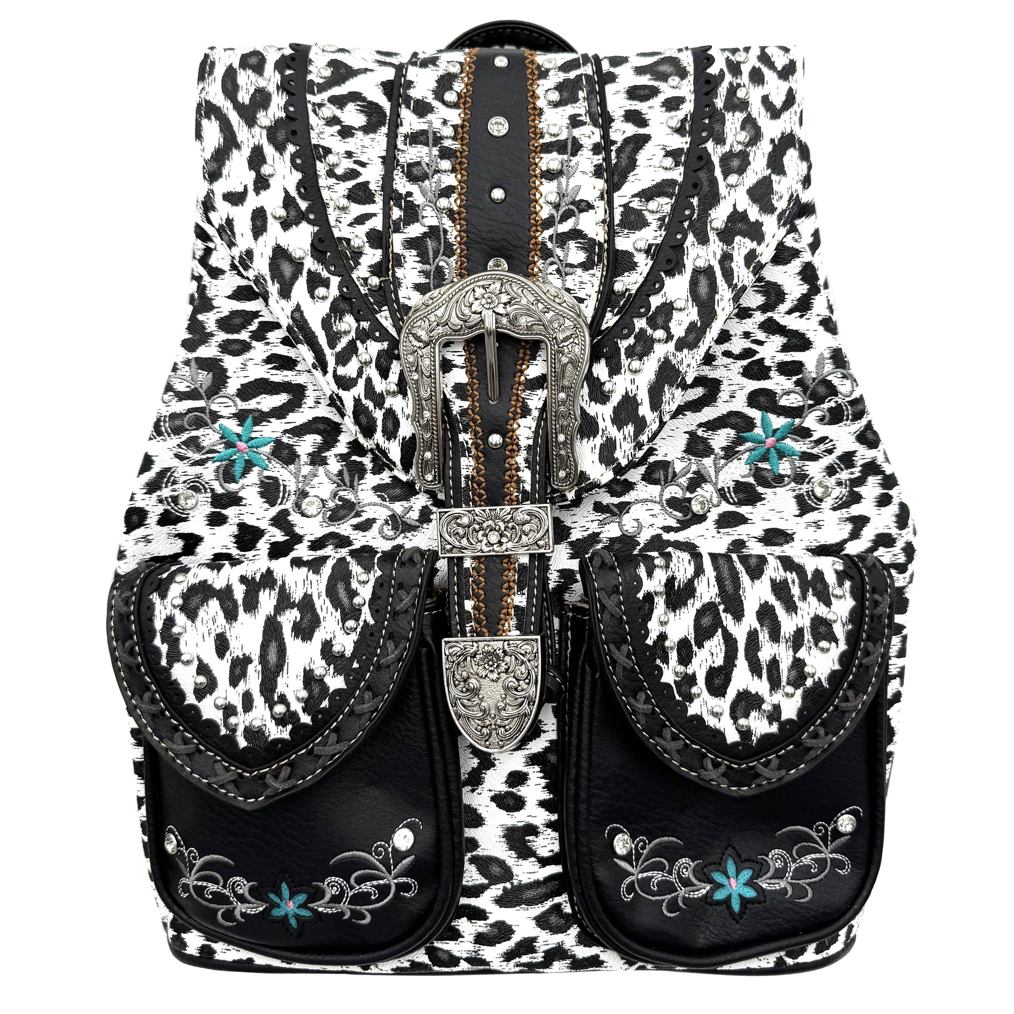 Leopard Print Western Leather Buckle Backpack