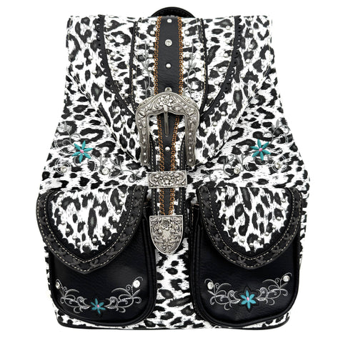 Leopard Print Western Leather Buckle Backpack