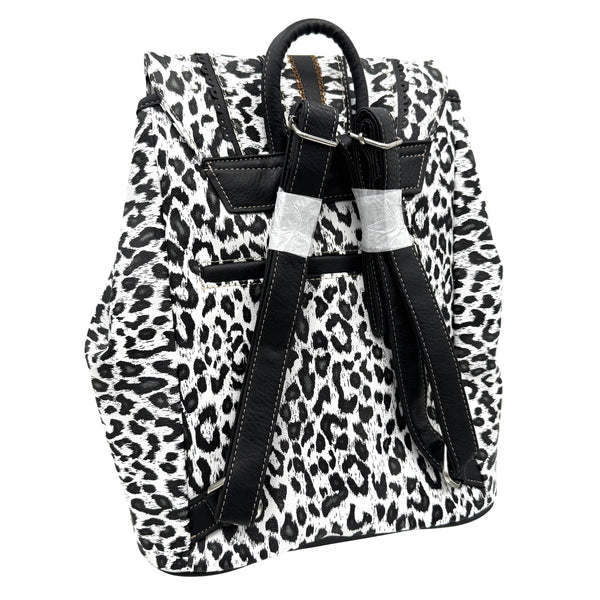 Leopard Print Western Leather Buckle Backpack
