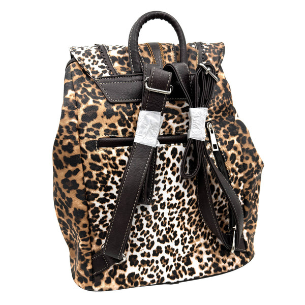 Leopard Print Western Leather Buckle Backpack
