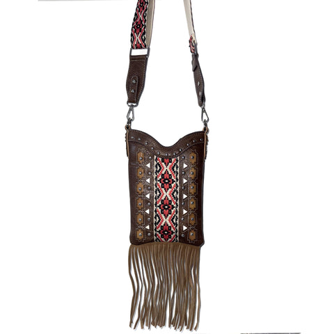 Aztec Tribal Print Fringe Western Crossbody Messenger Pouch