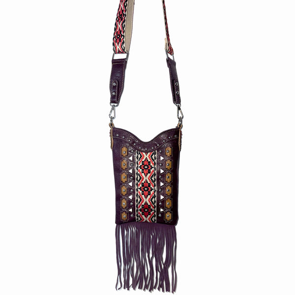 Aztec Tribal Print Fringe Western Crossbody Messenger Pouch