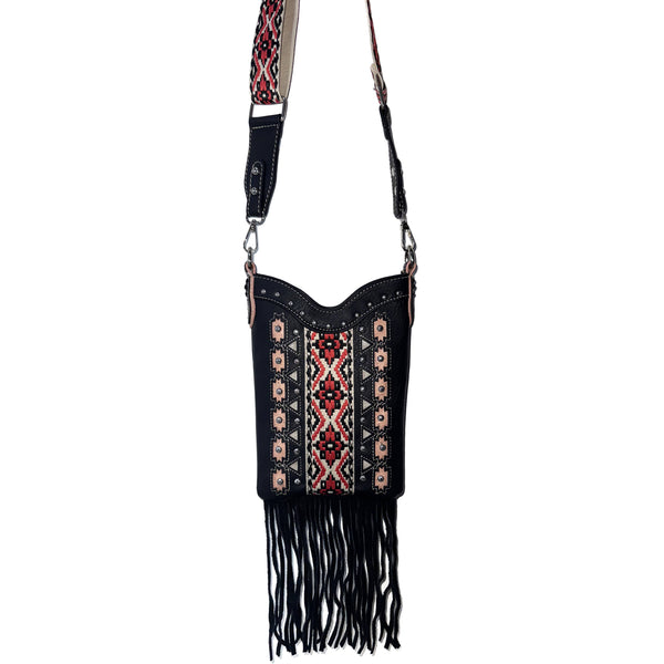 Aztec Tribal Print Fringe Western Crossbody Messenger Pouch