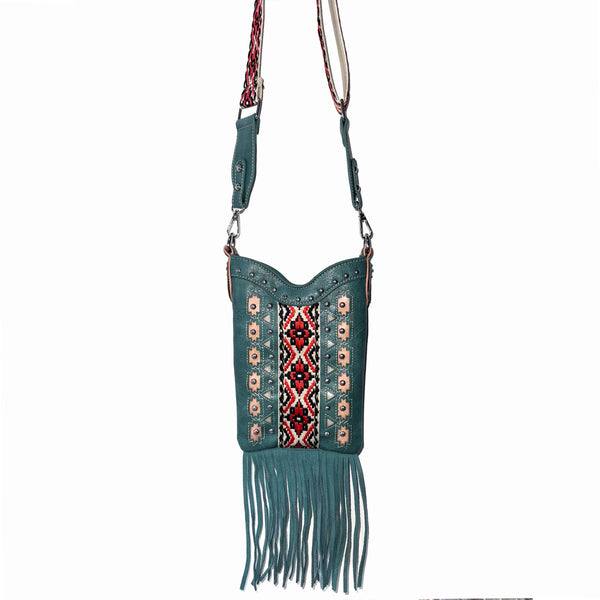 Aztec Tribal Print Fringe Western Crossbody Messenger Pouch
