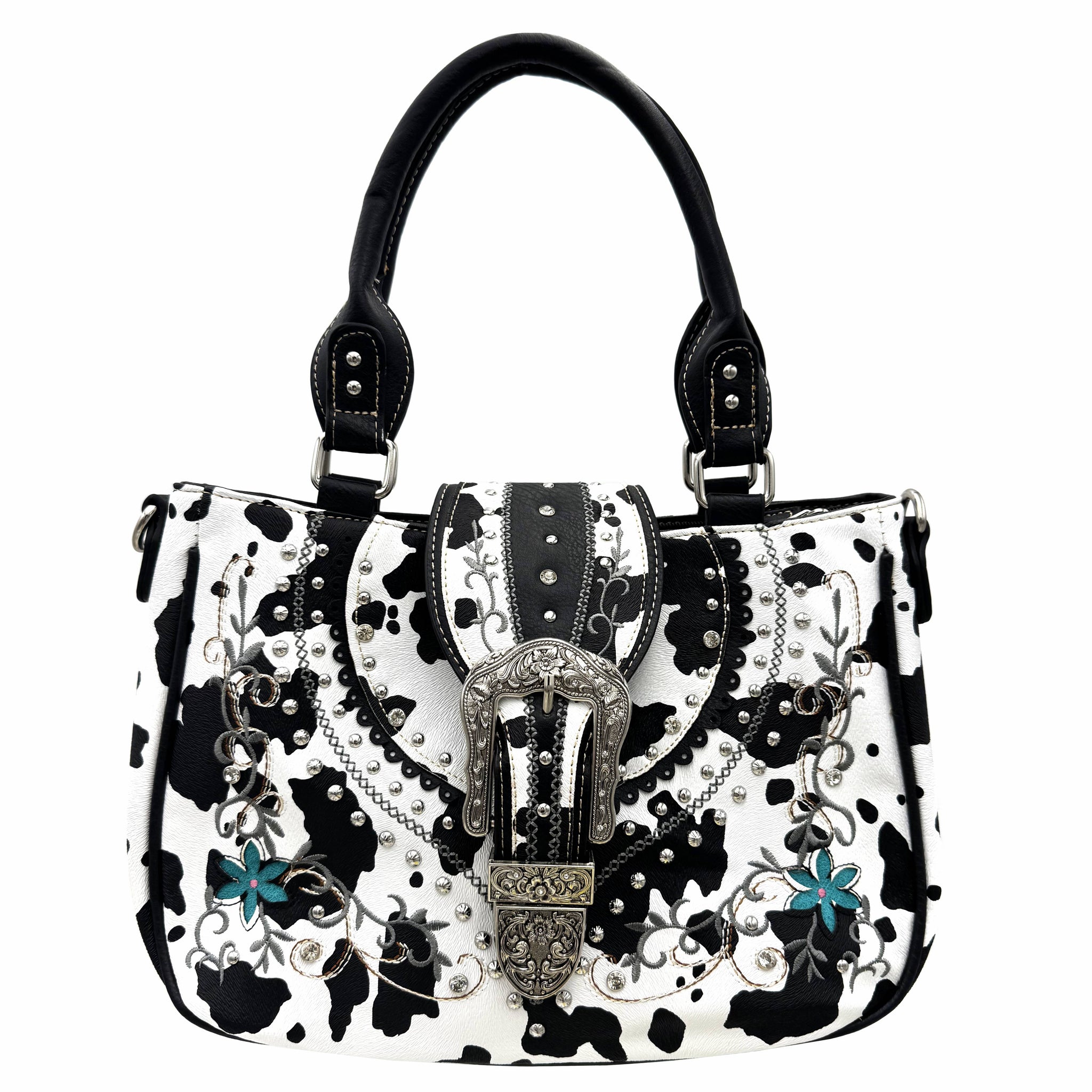 Cow Print Western Leather Buckle Crossbody Purse