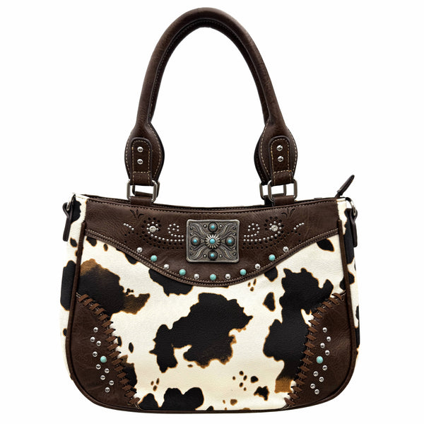 Rectangle Concho Cow Print Western Crossbody Purse
