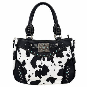 Rectangle Concho Cow Print Western Crossbody Purse