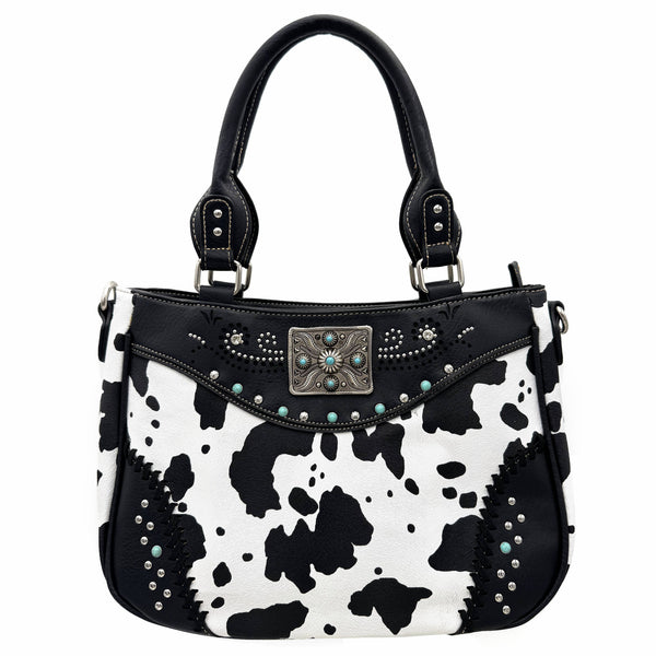 Rectangle Concho Cow Print Western Crossbody Purse