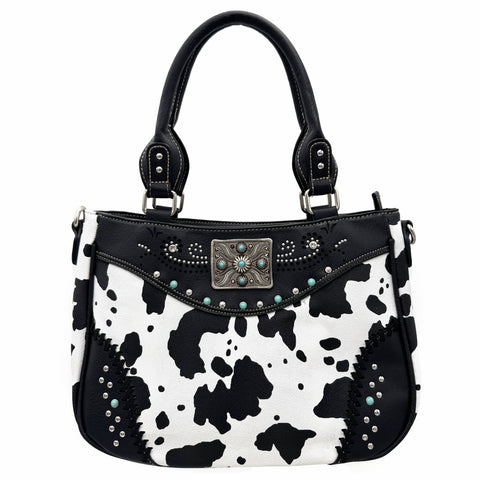 Rectangle Concho Cow Print Western Crossbody Purse