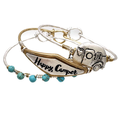 Happy Camper Turquoise Three Wired Bangle Bracelet