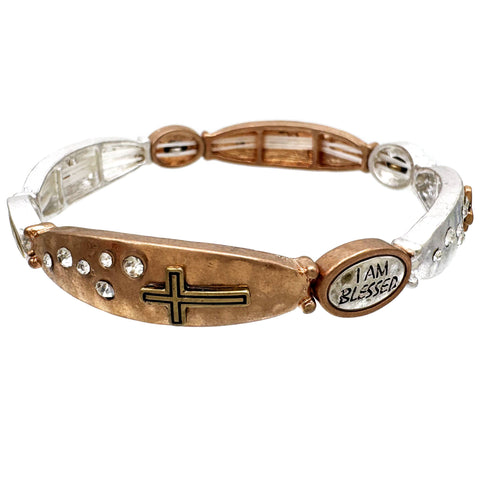 I am Blessed Cross Rhinestone Stretch Bracelet