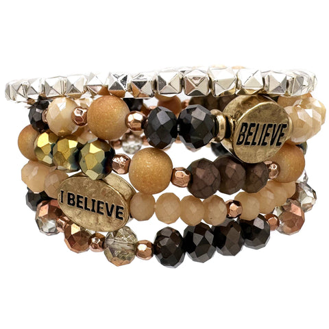 I Believe Five Pieces Crystal Bead Bracelets