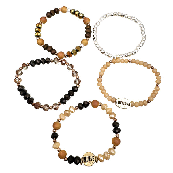 I Believe Five Pieces Crystal Bead Bracelets