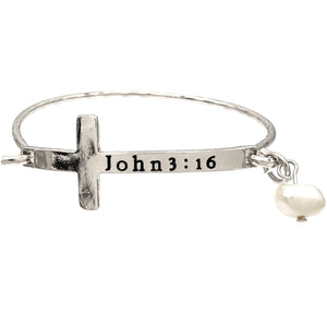 John 3:16 Cross Pearl Bangle Bracelet