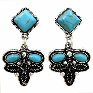 Turquoise Stone Boot Stitch Pattern Earrings