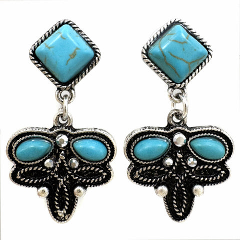 Turquoise Stone Boot Stitch Pattern Earrings