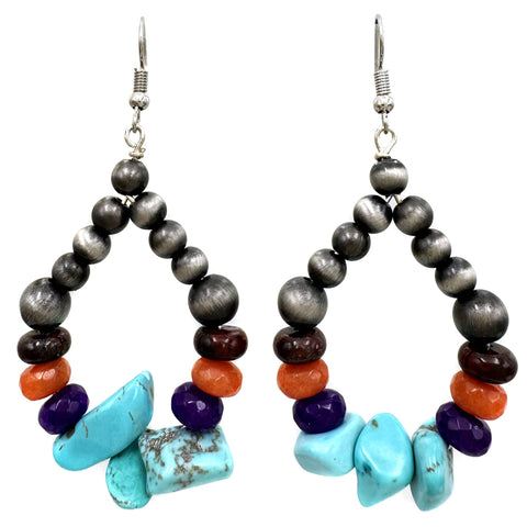Turquoise Stone Navajo Bead Teardrop Earrings