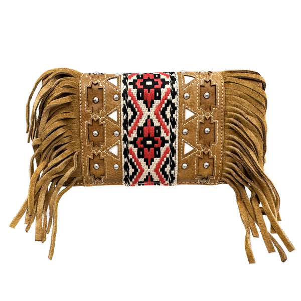 Aztec Tribal Print Fringe Crossbody Western Wallet