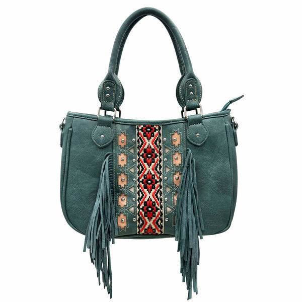 Aztec Tribal Print Fringe Western Handbag Purse