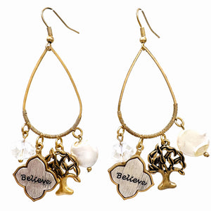 Believe Tree of Life Pearl Charms Teardrop Earrings