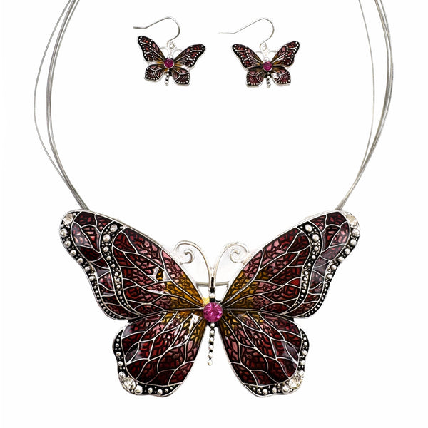 Beautiful Butterfly Wire Necklace Earrings Set