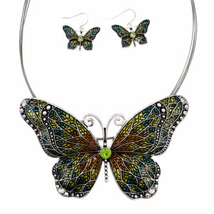 Beautiful Butterfly Wire Necklace Earrings Set