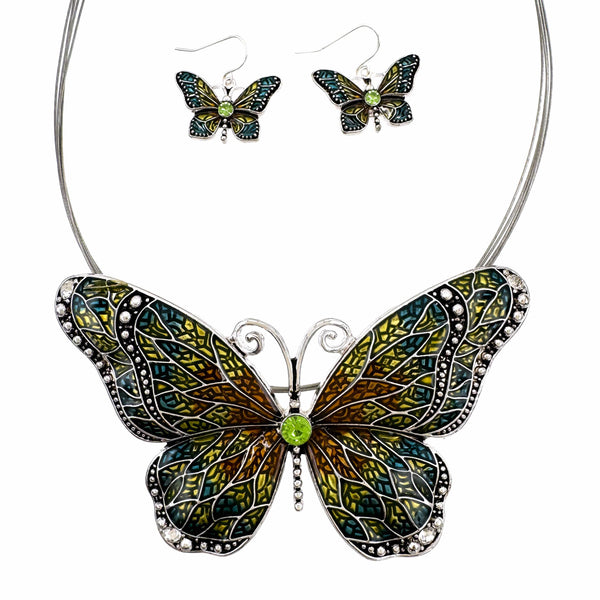 Beautiful Butterfly Wire Necklace Earrings Set