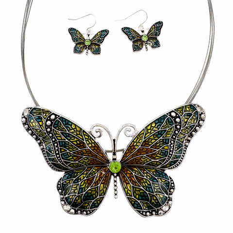Beautiful Butterfly Wire Necklace Earrings Set