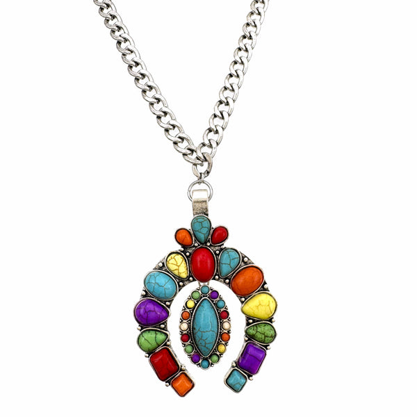 Squash Blossom Turquoise Stones Pendant Necklace