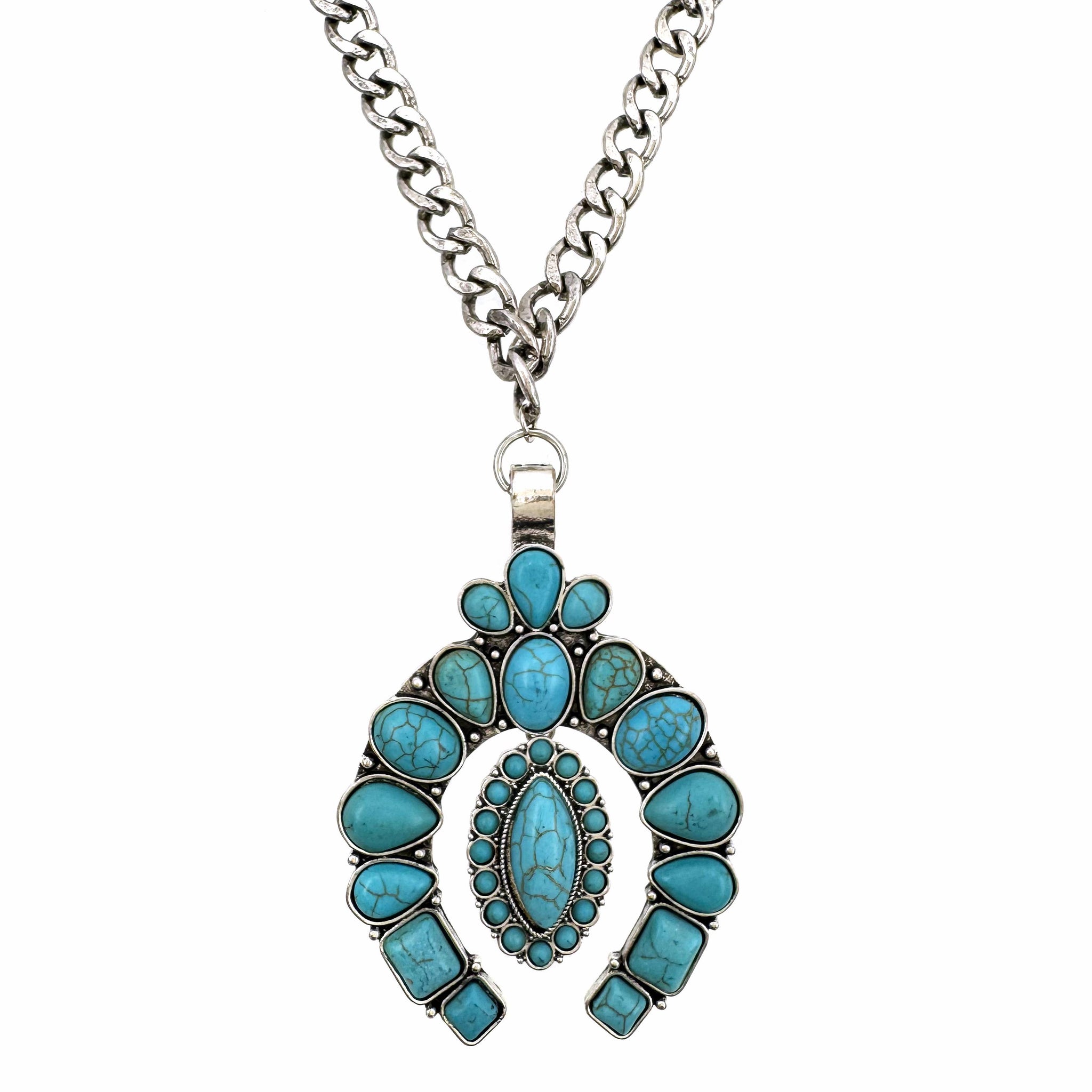 Squash Blossom Turquoise Stones Pendant Necklace