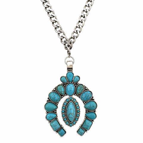Squash Blossom Turquoise Stones Pendant Necklace