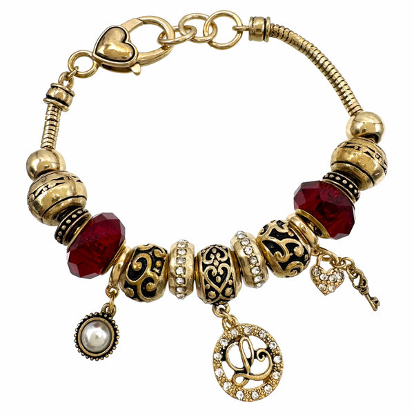 Letter and Crystal Charms Tennis Gold Bracelet