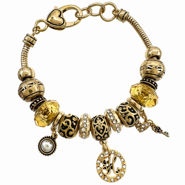 Letter and Crystal Charms Tennis Gold Bracelet