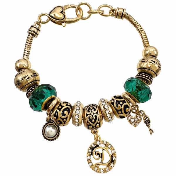 Letter and Crystal Charms Tennis Gold Bracelet