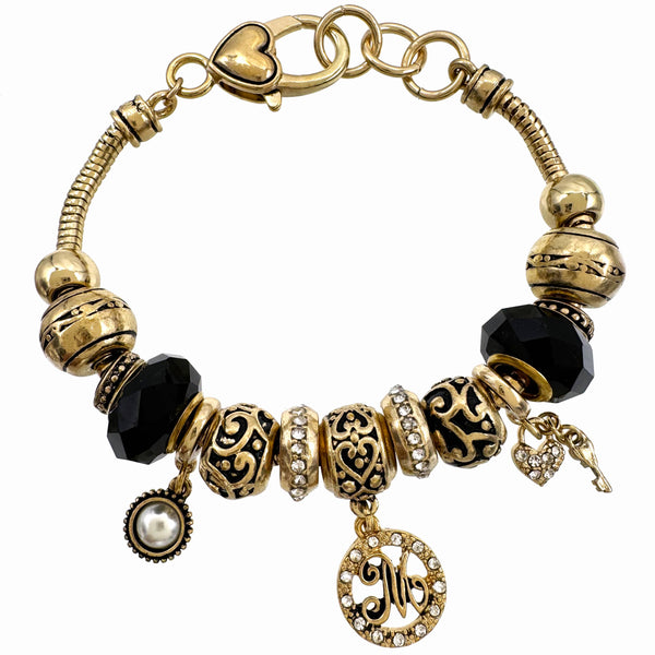 Letter and Crystal Charms Tennis Gold Bracelet