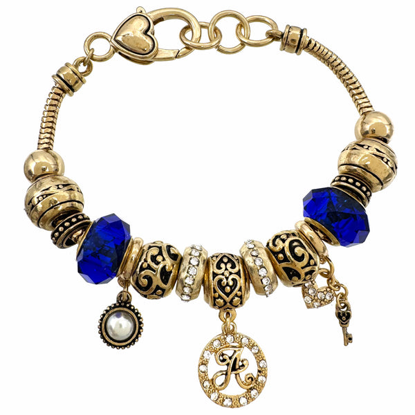 Letter and Crystal Charms Tennis Gold Bracelet