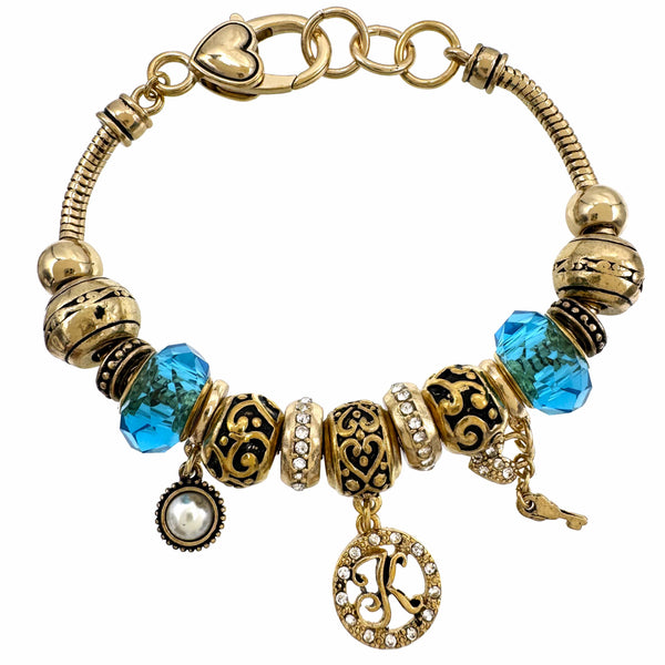 Letter and Crystal Charms Tennis Gold Bracelet