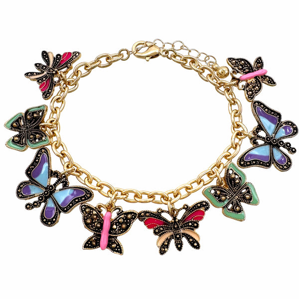Colorful Butterflies Charms Link Bracelet