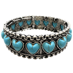 Crystal Stone Hearts Metal Stretch Bracelet