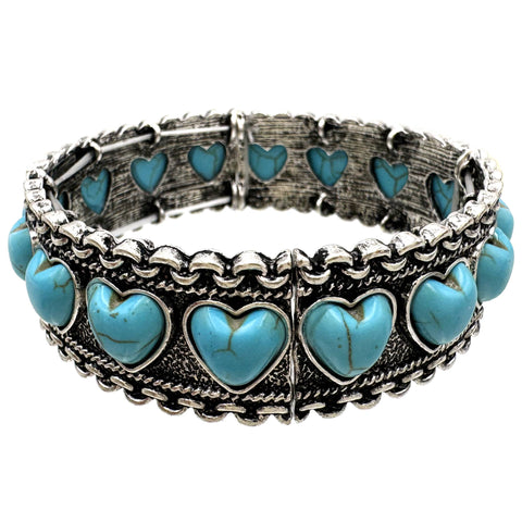Crystal Stone Hearts Metal Stretch Bracelet