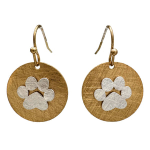 Dog Paw Brass Gold Earrings