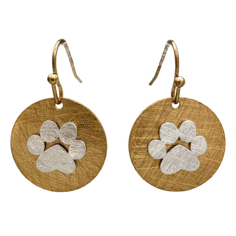 Dog Paw Brass Gold Earrings