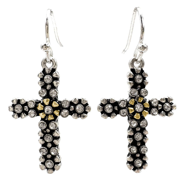Flower Rhinestone Cross Earrings