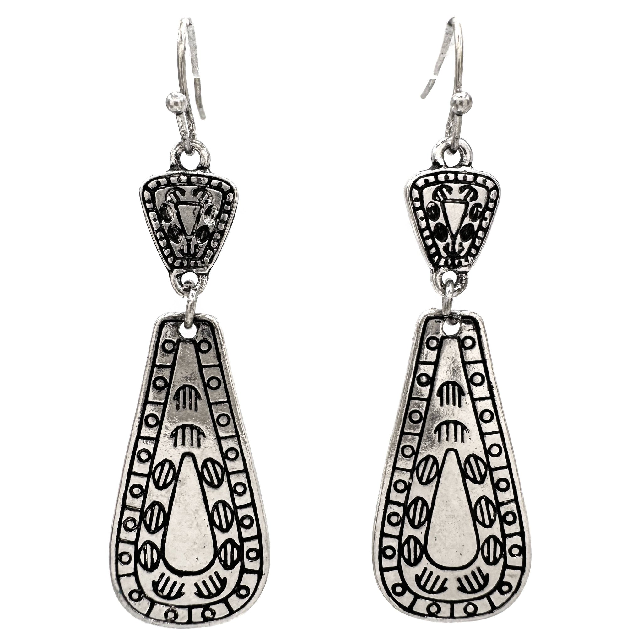 Western Stamped Metal Print Dangle Earrings