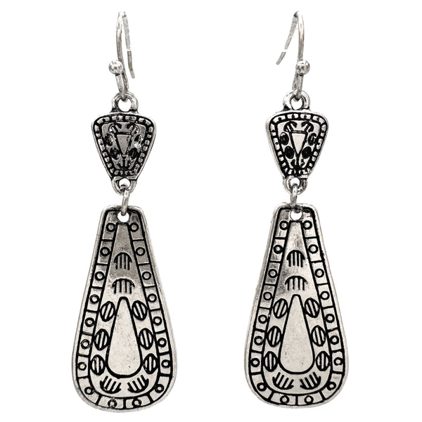 Western Stamped Metal Print Dangle Earrings