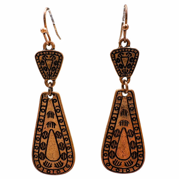 Western Stamped Metal Print Dangle Earrings