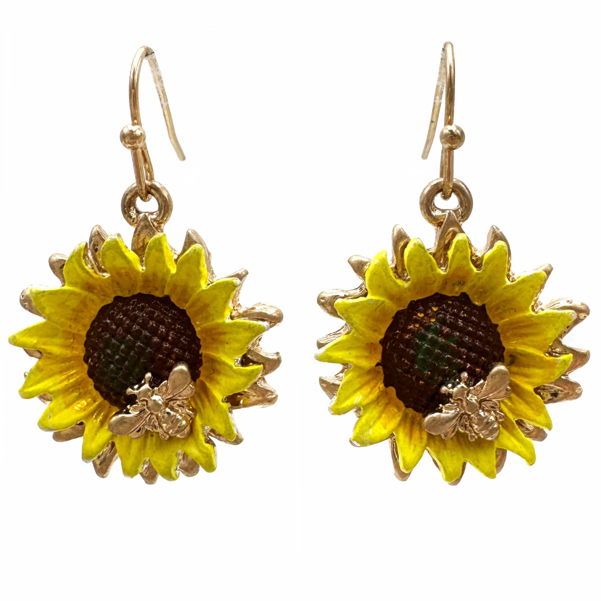 Sunflower and Bee Earrings