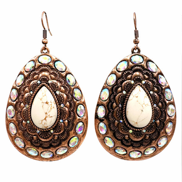 Large Teardrop Turquoise Crystal Western Earrings