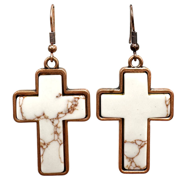 Turquoise Stone Cross Earrings